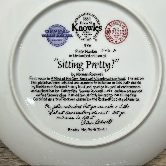 Sitting Pretty Limited Edition Norman Rockwell Plate 1986 Edwin M. Knowles China - Picture 3 of 6